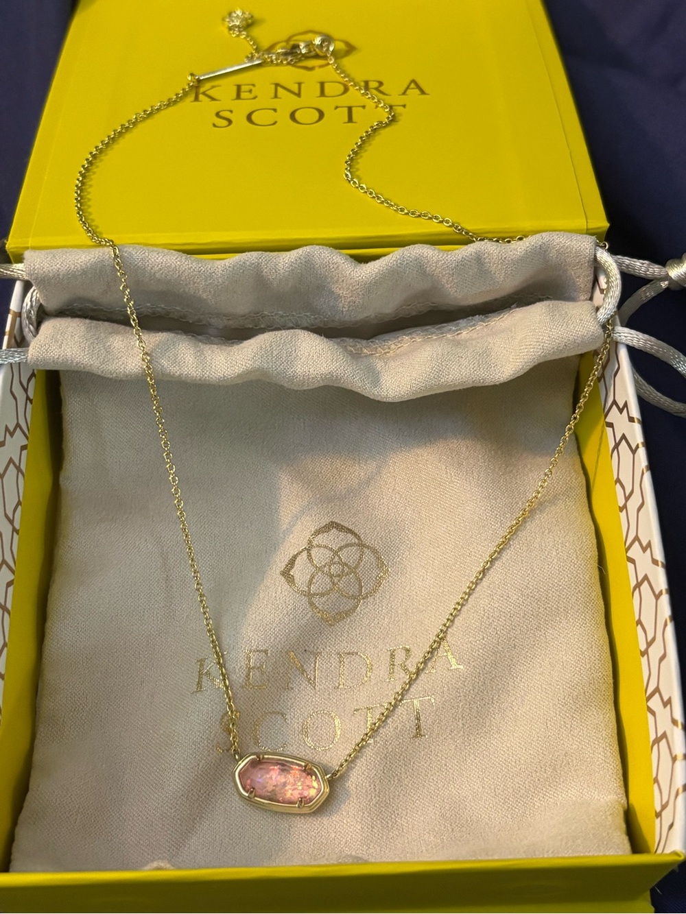 Kendra Scott Gold Elise Necklace with Pink Sparkle Stone 2024 Limited Edition